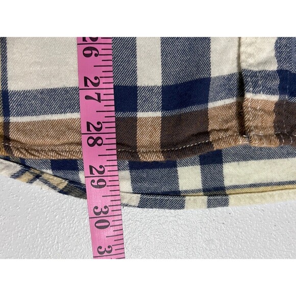 George Men’s Button Down Plaid L/S Flannel Shirt Cream Khaki Blue Size XL - Picture 6 of 6